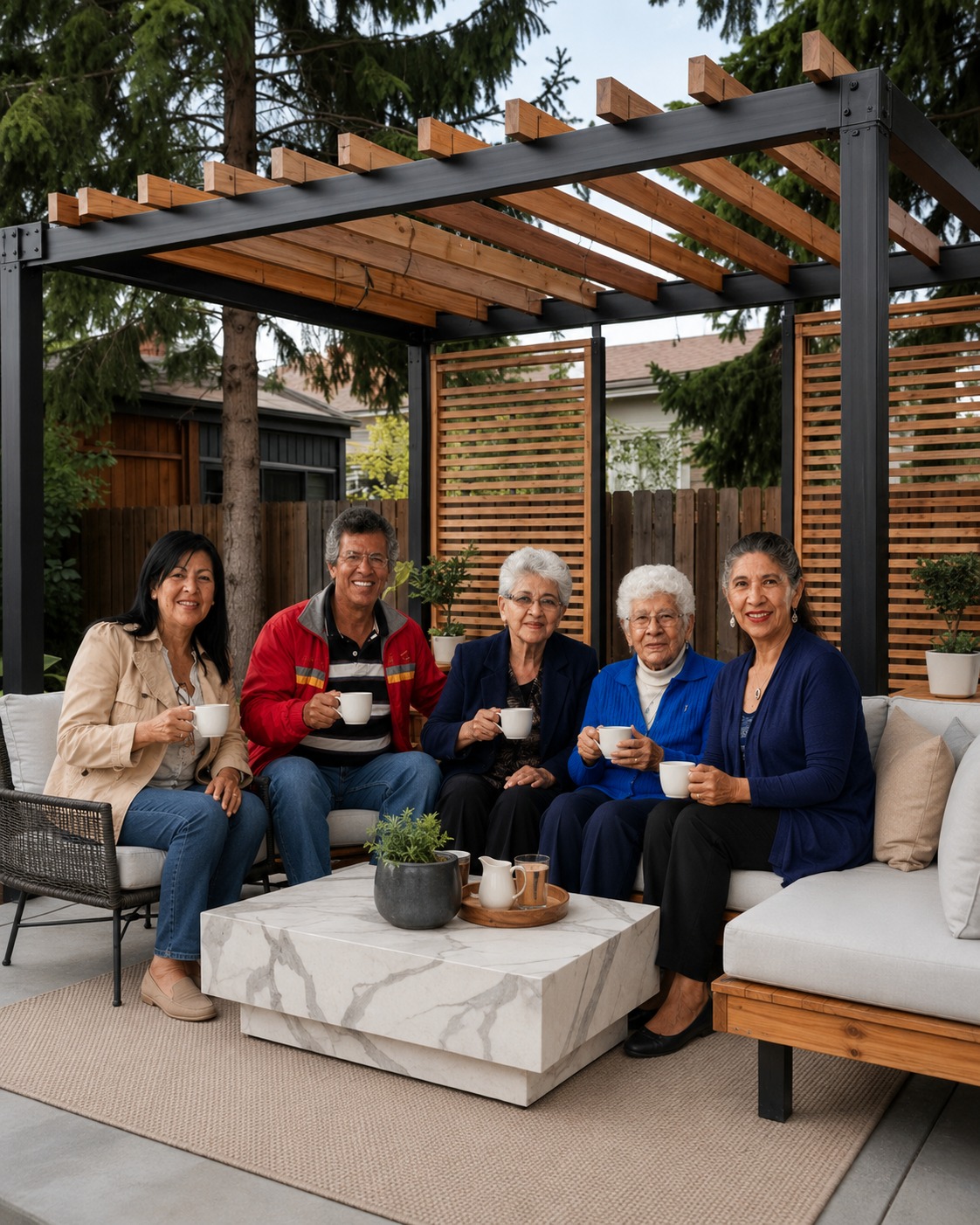Adultos mayores compartiendo una tarde en un ambiente familiar