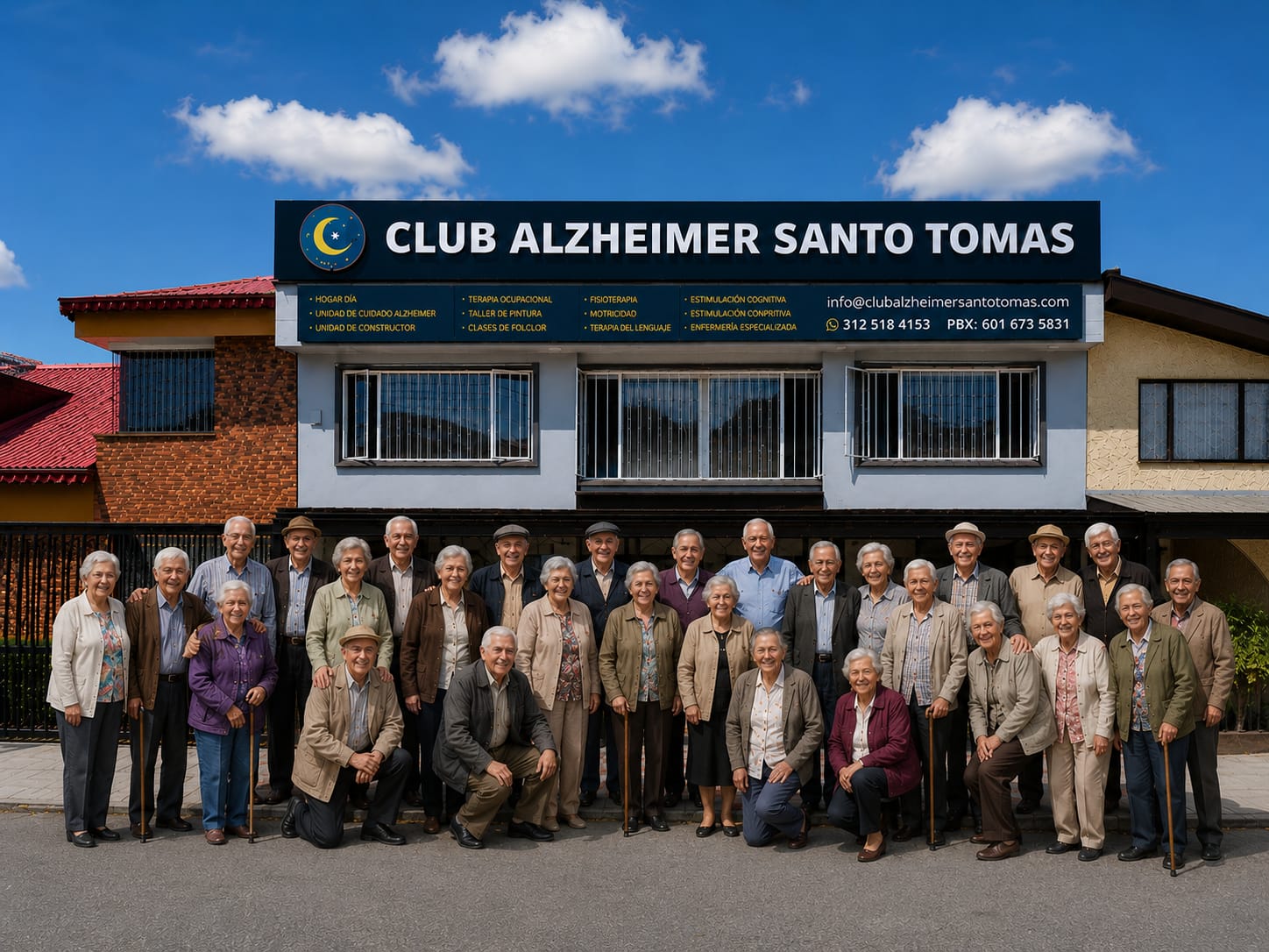 Familia celebrando con una residente en el hogar
